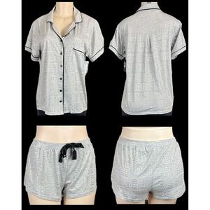 Bebe XL Women's Gray Heather Metallic Logo Pajama Set Short Sleeve Top Shorts
